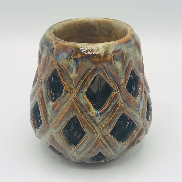 Hand thrown ceramic art double walled candle holder. - Picture 1 of 9